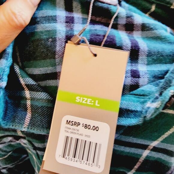 EDDIE BAUER NEW PLAID TEAL RELAX FIT SOFT BRUSHED COTTON SIZE LARGE - Picture 6 of 7